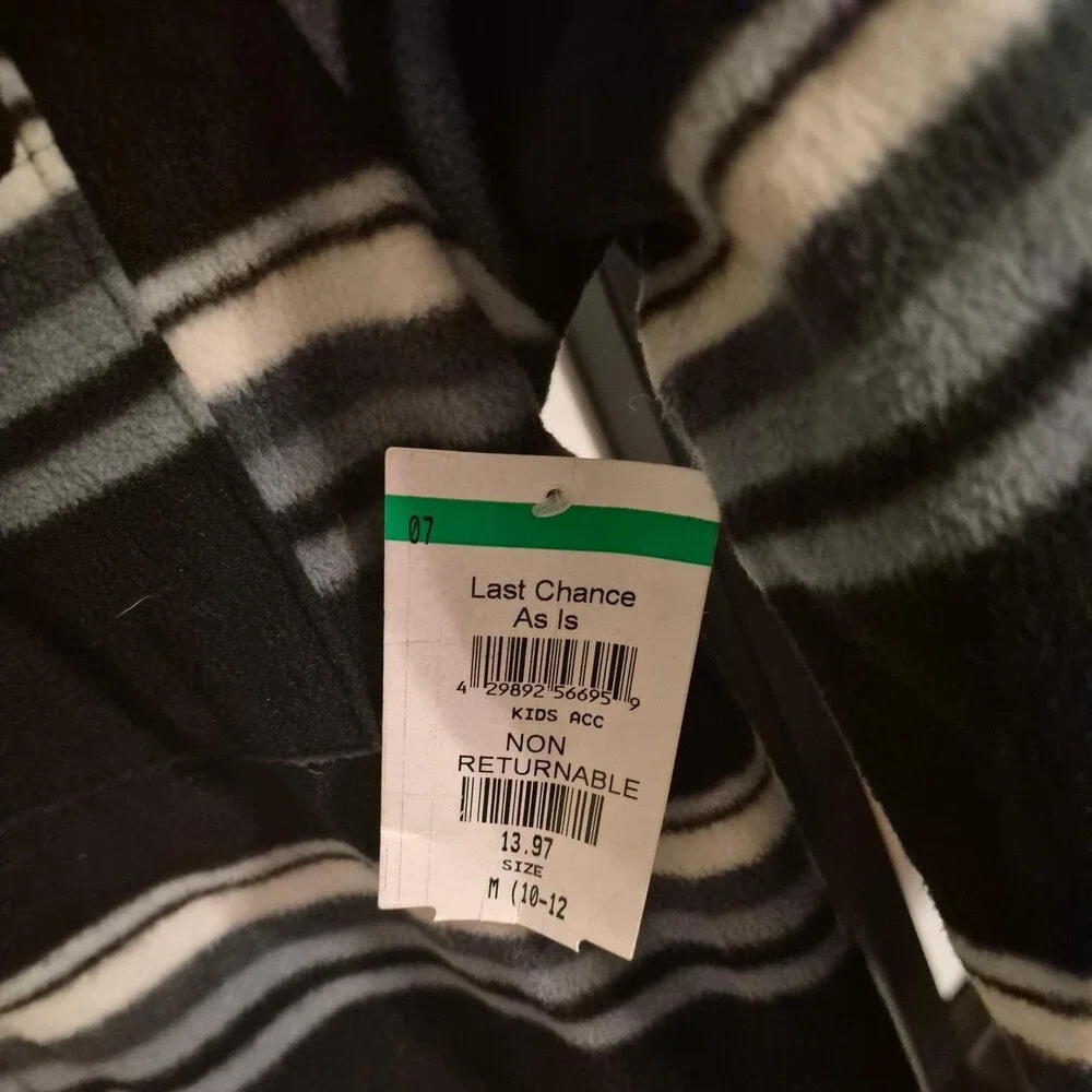 Hurley Youth black, white, and gray horizontal striped zip-up hoodie in size M #